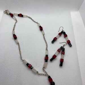Red, White and Black Beaded Jewelry Set